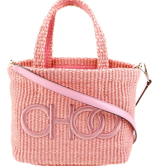 Jimmy Choo Handbags - NWT Jimmy Choo Top Handle Bag Pink Raffia (mini tote or beach bag)